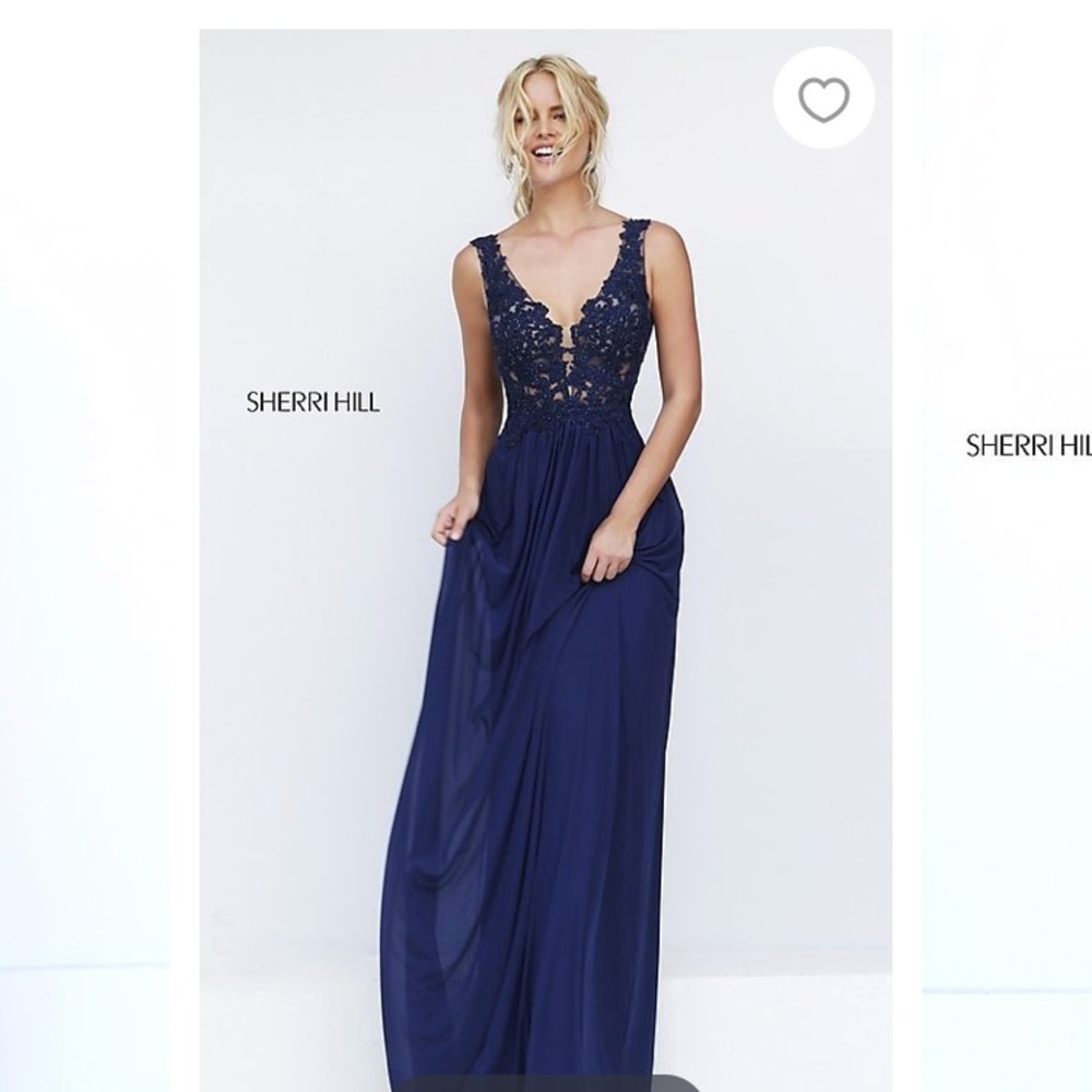 Sherri Hill long navy prom dress